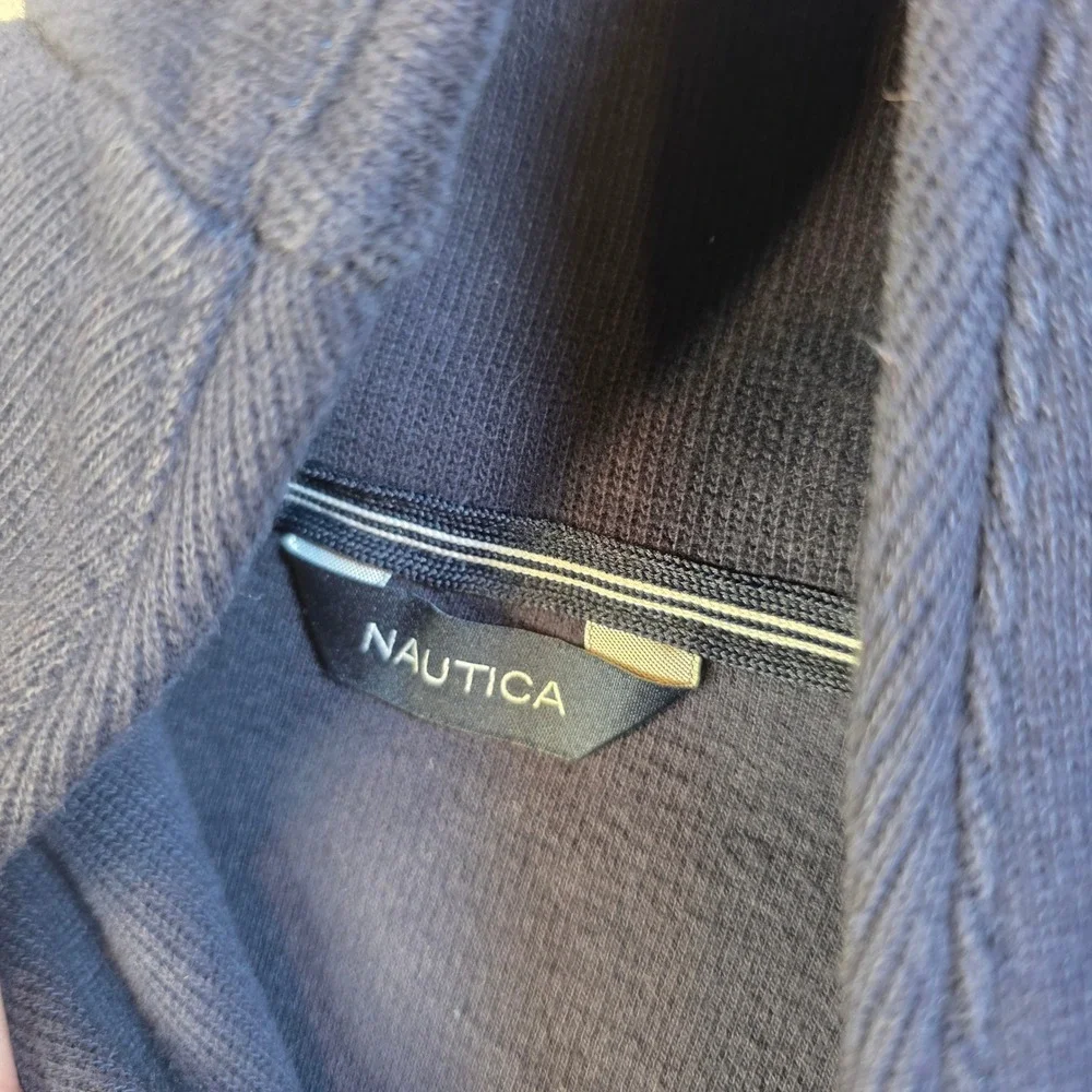Nautica Mens Shawl Collar Pullover Sweater Navy Blue 100% Cotton Large